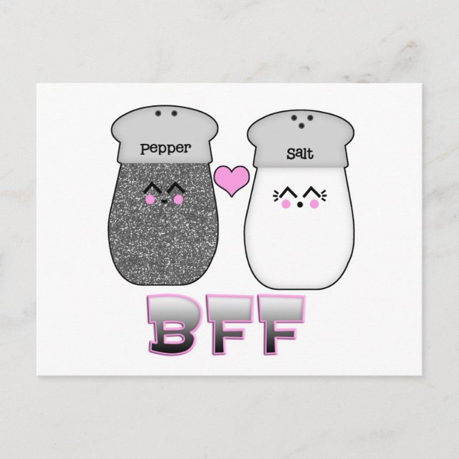 Postal Amigos Sal y Pimienta Kawaii (Anverso)