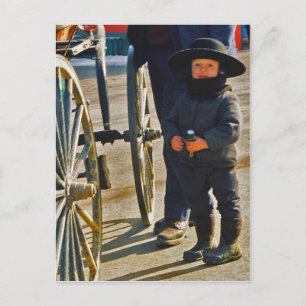 Postal Amish Boy/Wagon Wheel