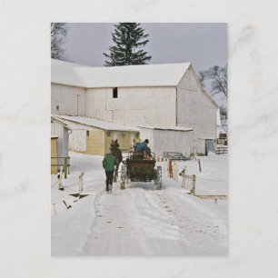 Postal Amish Farm-Postcard en invierno