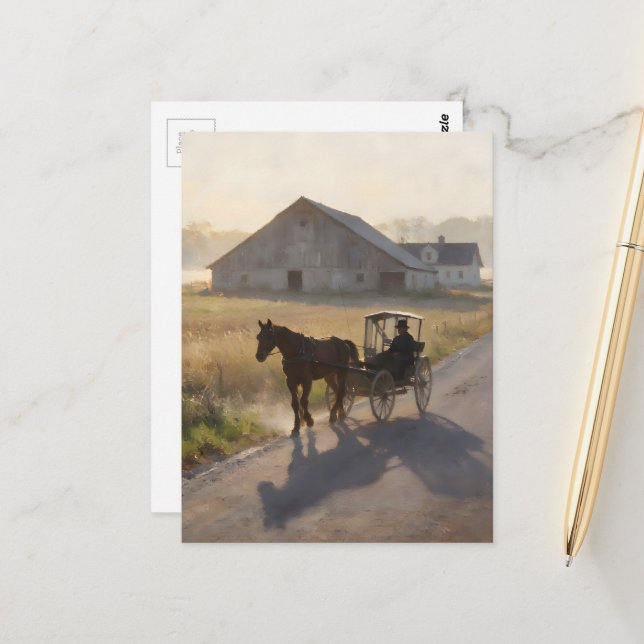 Postal Amish Horse Painting (Anverso/Reverso In Situ)