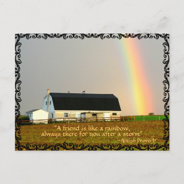 Postal Amish Rainbow. Amigos Proverb. (Anverso)