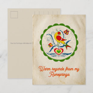 Postal Amish - Signo Hexagonal Distelfink Tulipanes Coraz