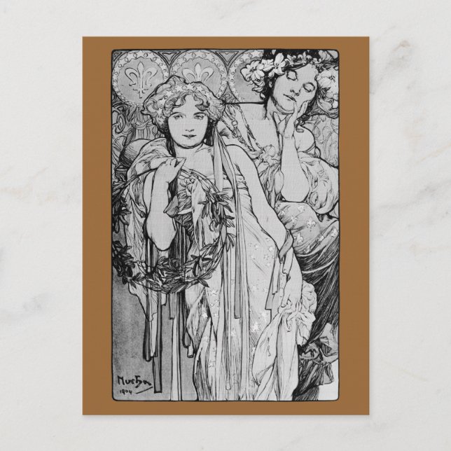 Postal Amistad ~ Alphones Mucha ~ 1904 (Anverso)