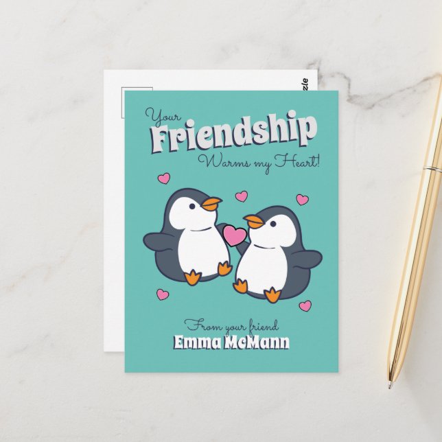 Postal Amistad con los pingüinos Personalizado de postale (Anverso/Reverso In Situ)