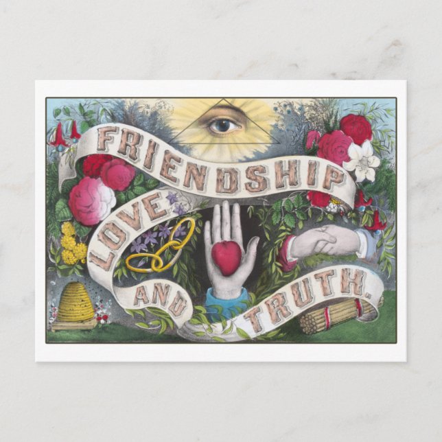 Postal Amistad vintage, amor y verdad (Anverso)