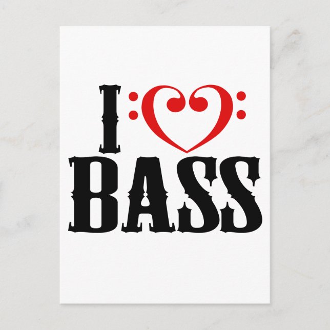 Postal Amo a Bass, con el bajo clef Heart (Anverso)