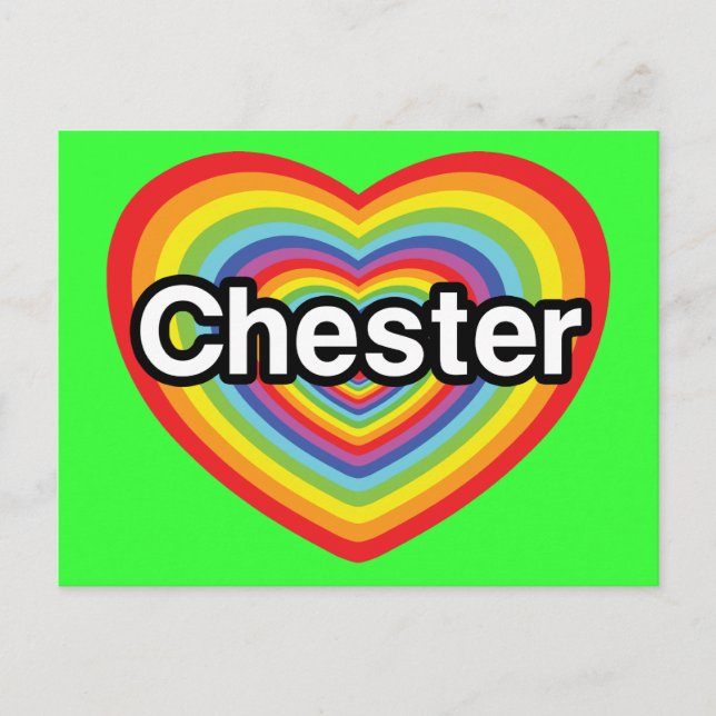 Postal Amo a Chester: corazón arco iris (Anverso)