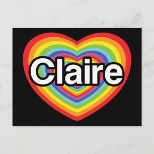 Postal Amo a Claire: corazón de arco iris
