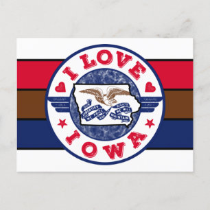Postal Amo a Iowa Retro stripes Mapa estatal y bandera