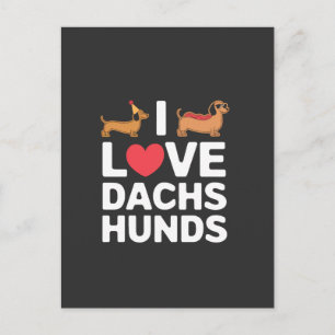 Postal Amo a los Dachshunds Ilustración divertida con est