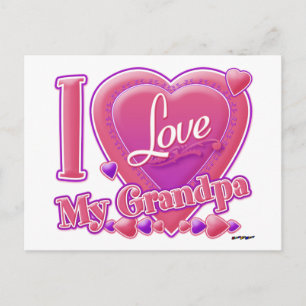Postal Amo a mi abuelo rosa/morado - corazón