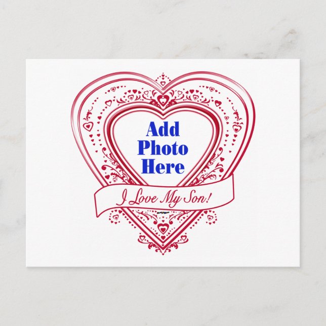 Postal ¡Amo A Mi Hijo! Corazones rojos de foto (Anverso)