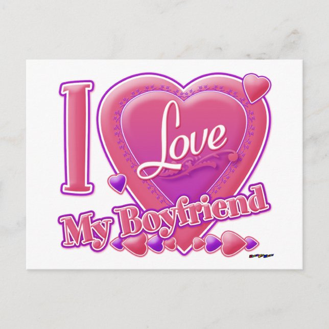 Postal Amo a mi novio rosa/morado - corazones (Anverso)