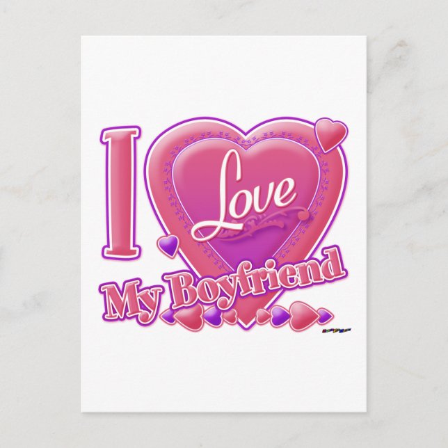 Postal Amo a mi novio rosa/morado - corazones (Anverso)