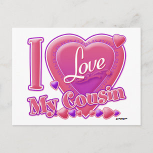 Postal Amo a mi primo rosa/morado - corazón