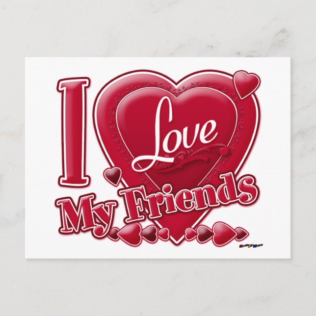 Postal AMO a mis amigos de rojo - corazón (Anverso)