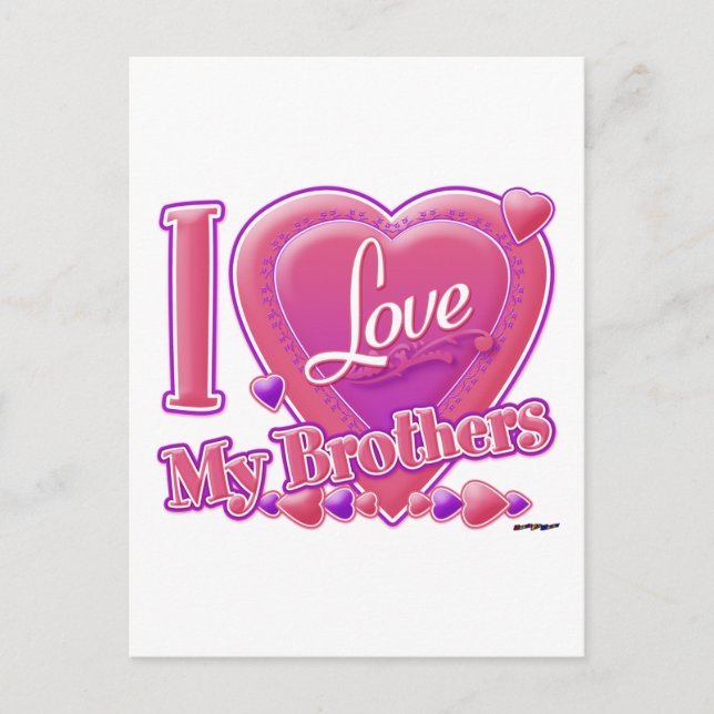 Postal Amo a mis hermanos rosados/púrpura - corazón (Anverso)