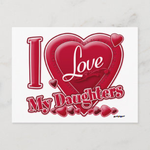 Postal Amo a mis hijas corazón rojo