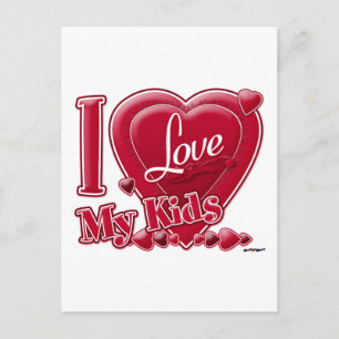 Postal Amo a mis hijos de rojo - corazón