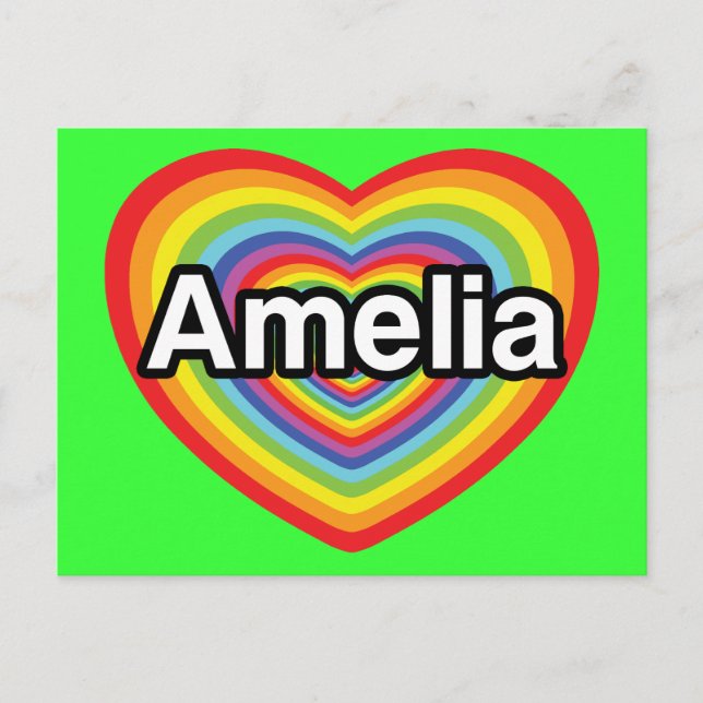 Postal Amo Amelia, corazón arcoiris (Anverso)