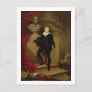 Postal Amo Betty como Hamlet ante un busto de Shakespear
