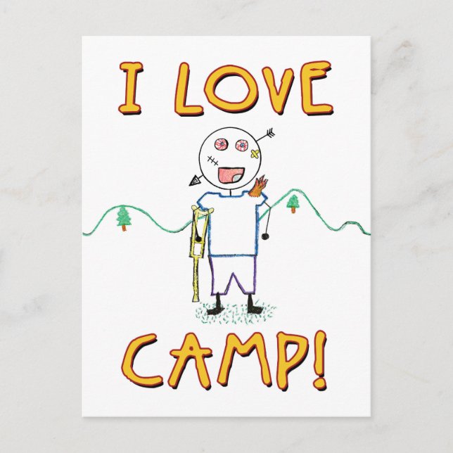 Postal Amo el campamento - Dibujo divertido de campamento (Anverso)