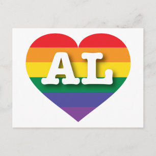Postal Amo el corazón arcoiris de Alabama