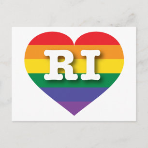 Postal Amo el corazón arcoiris de Rhode Island