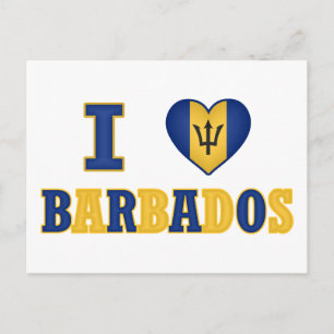 Postal Amo el diseño de la bandera cardíaca de Barbados