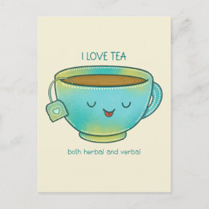 Postal Amo el té tanto herbal como verbal Amante del té d