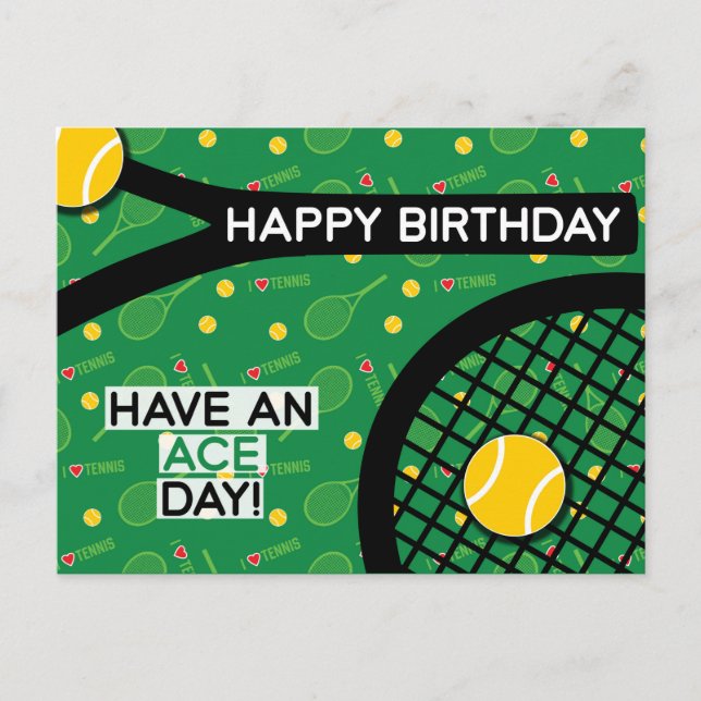 Postal 🎾 Amo el tenis amarillo verde Tenis cumpleaños (Anverso)