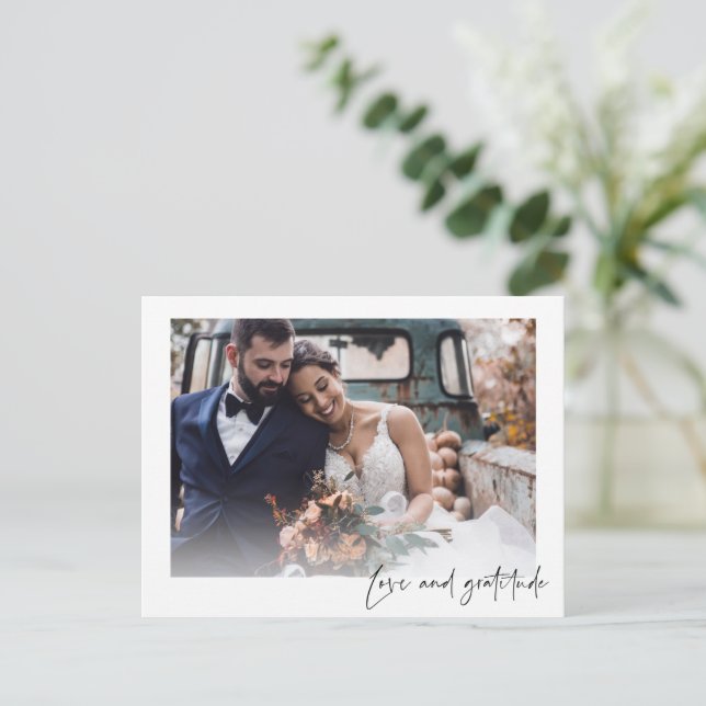 Postal Amo Gratitude Photo Boda Gracias Postcard (Anverso de pie)