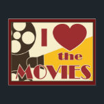 Postal Amo las películas<br><div class="desc">Postal de la película del estilo del vintage. ¡Grande para un fiesta del tema de Hollywood o un primero ministro de la película! ¡El franqueo a juego está también disponible!</div>