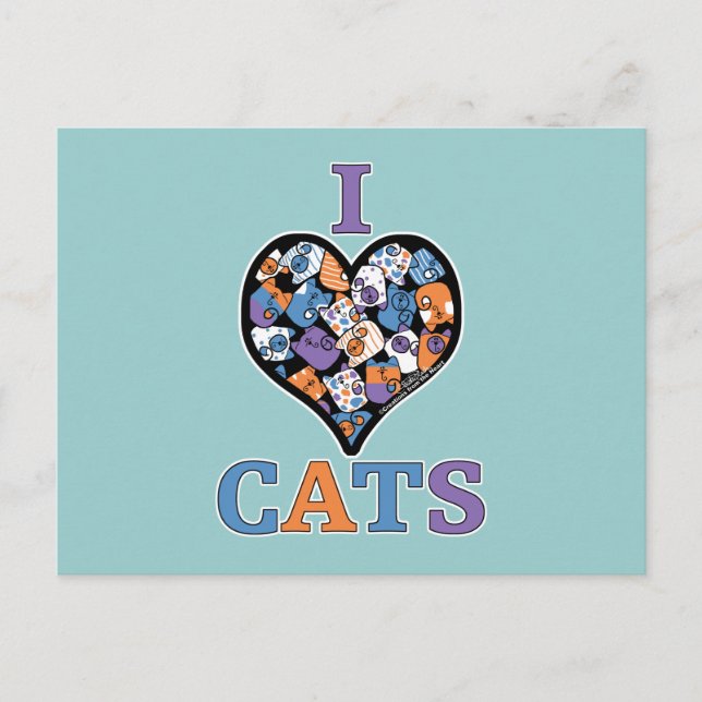 Postal Amo los gatos - Corazón de Collage (Anverso)