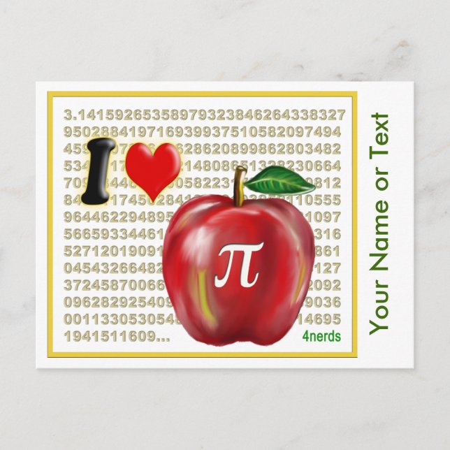 Postal Amo los números de Apple Pie y Pi Math Red y Gold (Anverso)
