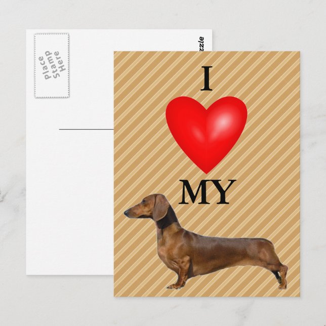 Postal Amo Mi Corazón Rojo Dachshund (Anverso / Reverso)