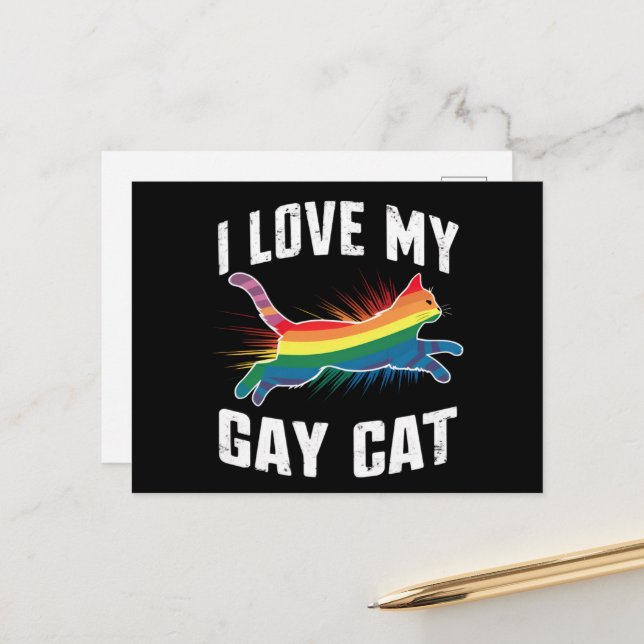 Postal Amo Mi Gato Gay Gracioso Orgullo Arcoiris Lgbt (Anverso/Reverso In Situ)