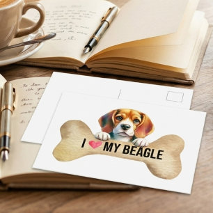 Postal Amo mi hueso de perro Beagle