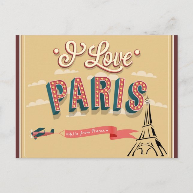 Postal Amo París Francia Torre Eiffel Viajes (Anverso)