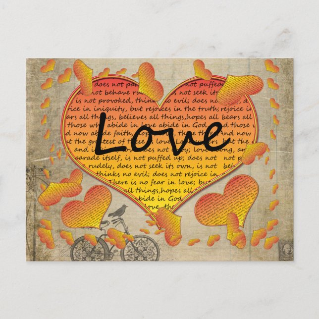 Postal Amor 1 Corintios 13 Corazones (Anverso)