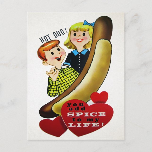 Postal Amor a hotdog vintage (Anverso)