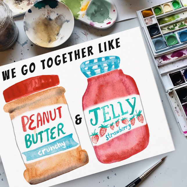 Postal AMOR A los AMIGOS de la Mantequilla de cacahuete y (LOVE Peanut Butter and Jelly Watercolor FRIENDS Postcard
)