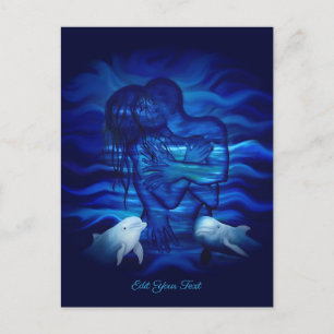 Postal Amor, acto de pasión - pareja con delfín