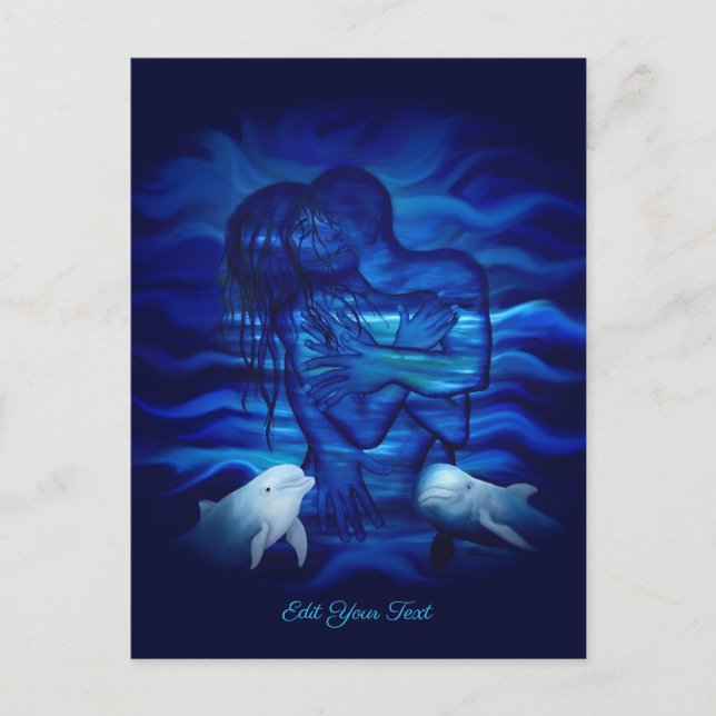 Postal Amor, acto de pasión - pareja con delfín (Anverso)