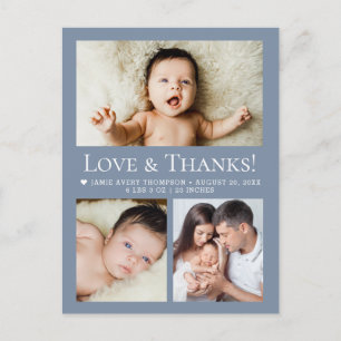 Postal Amor & Agradecimiento Dusty blue Bebe Foto Collage