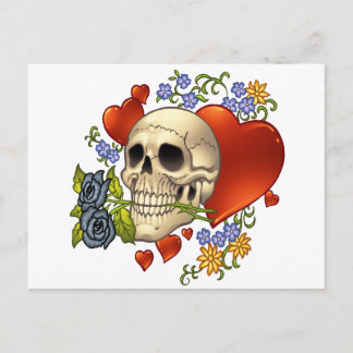 Postal Amor al cráneo - Calaveras, Rosas y corazones de A