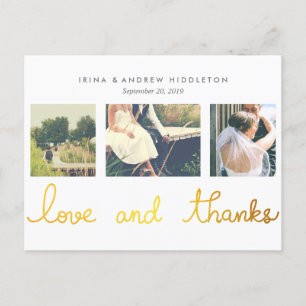 Postal Amor Al Relieve metalizado dorado Y Gracias Escrib