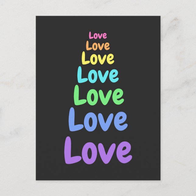 Postal Amor, amor, amor palabras arcoiris (Anverso)