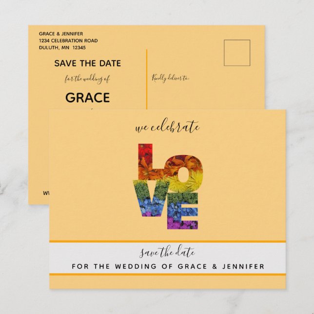 Postal AMOR Boda del mismo sexo con tema de naranja Guard (Anverso / Reverso)