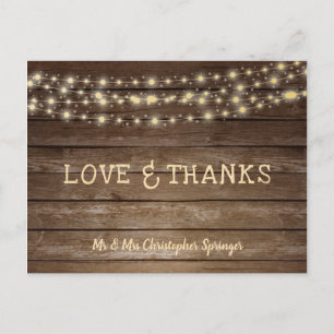 Postal Amor boda y agradecimiento a Rustic Wood String Li